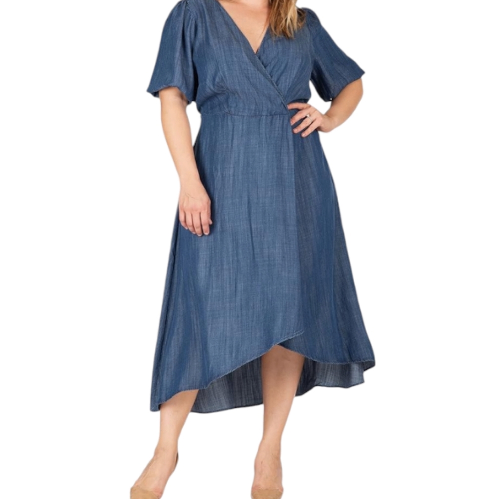 Standard & Practices V-Neck Tencil Denim Wrap Style Dress. 1X